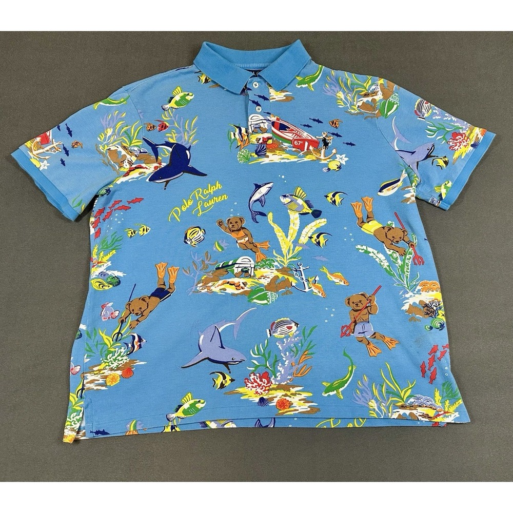 Polo Ralph Lauren Polo Shirt Mens XL Blue Scuba Bear Underwater Classic Fit